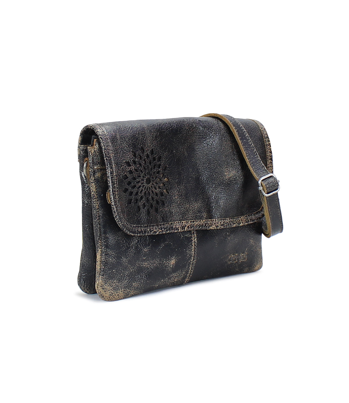A stylish accessory, the Ziggy II by Bed Stu leather crossbody bag features a floral pattern.