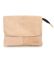 The Ziggy by Bed Stu is a small beige leather pouch with a front flap, visible stitching, and a black zipper pull—ideal as a stylish belt bag for effortless on-the-go fashion.