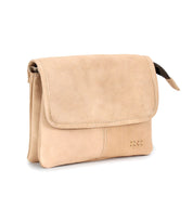 The Bed Stu Ziggy is a small tan leather belt bag with a flap closure and subtle stitching, perfect for on-the-go style, shown against a white background.