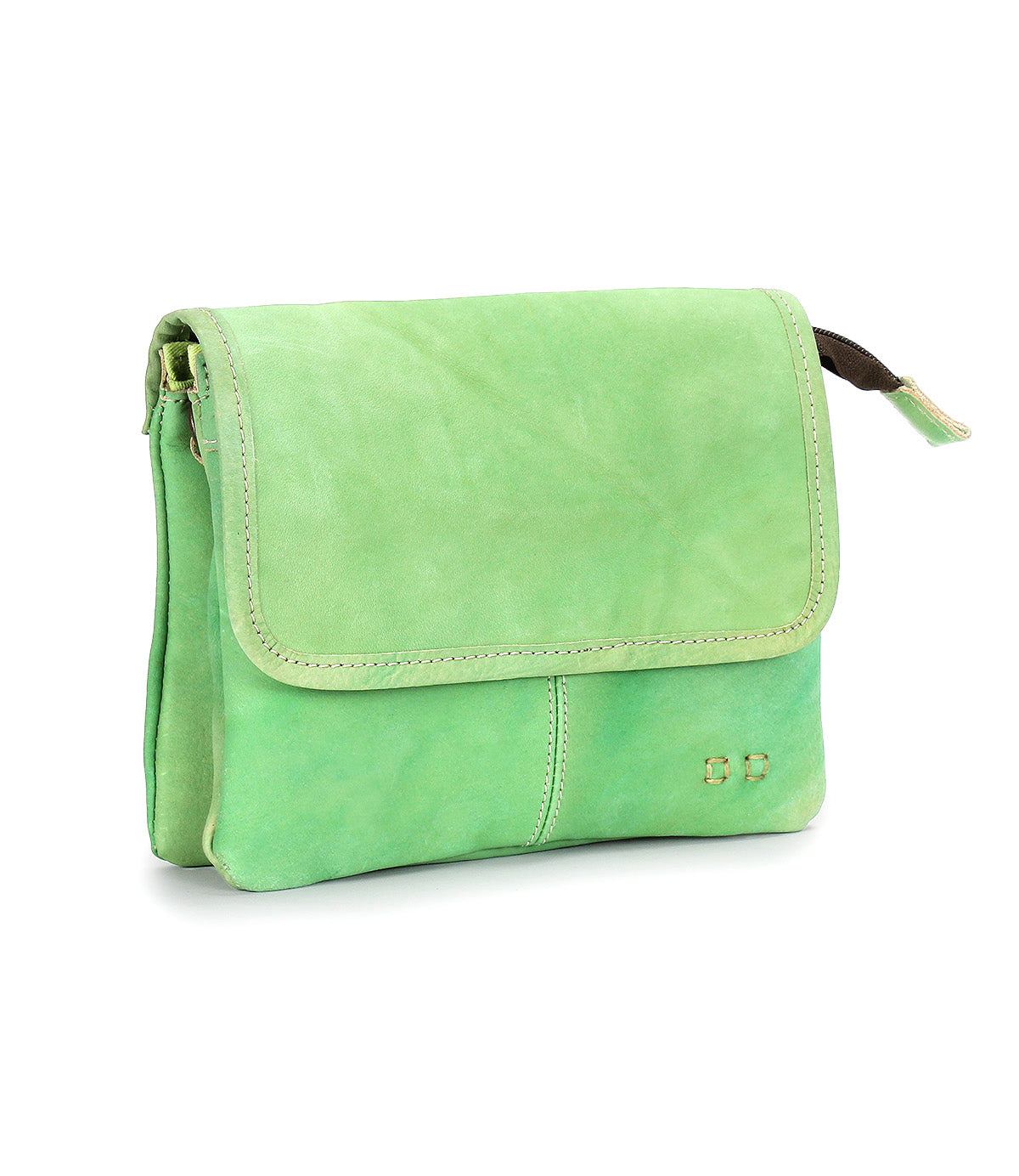 The Bed Stu Ziggy is a small, rectangular light green leather crossbody bag with a flap closure and subtle stitching—an effortlessly stylish, versatile accessory for any outfit.