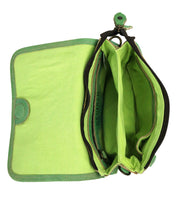 The Ziggy wallet by Bed Stu features green fabric, a snap closure, multiple compartments, and an inner zip pocket—an ideal accessory to pair with your favorite belt bag or leather crossbody.