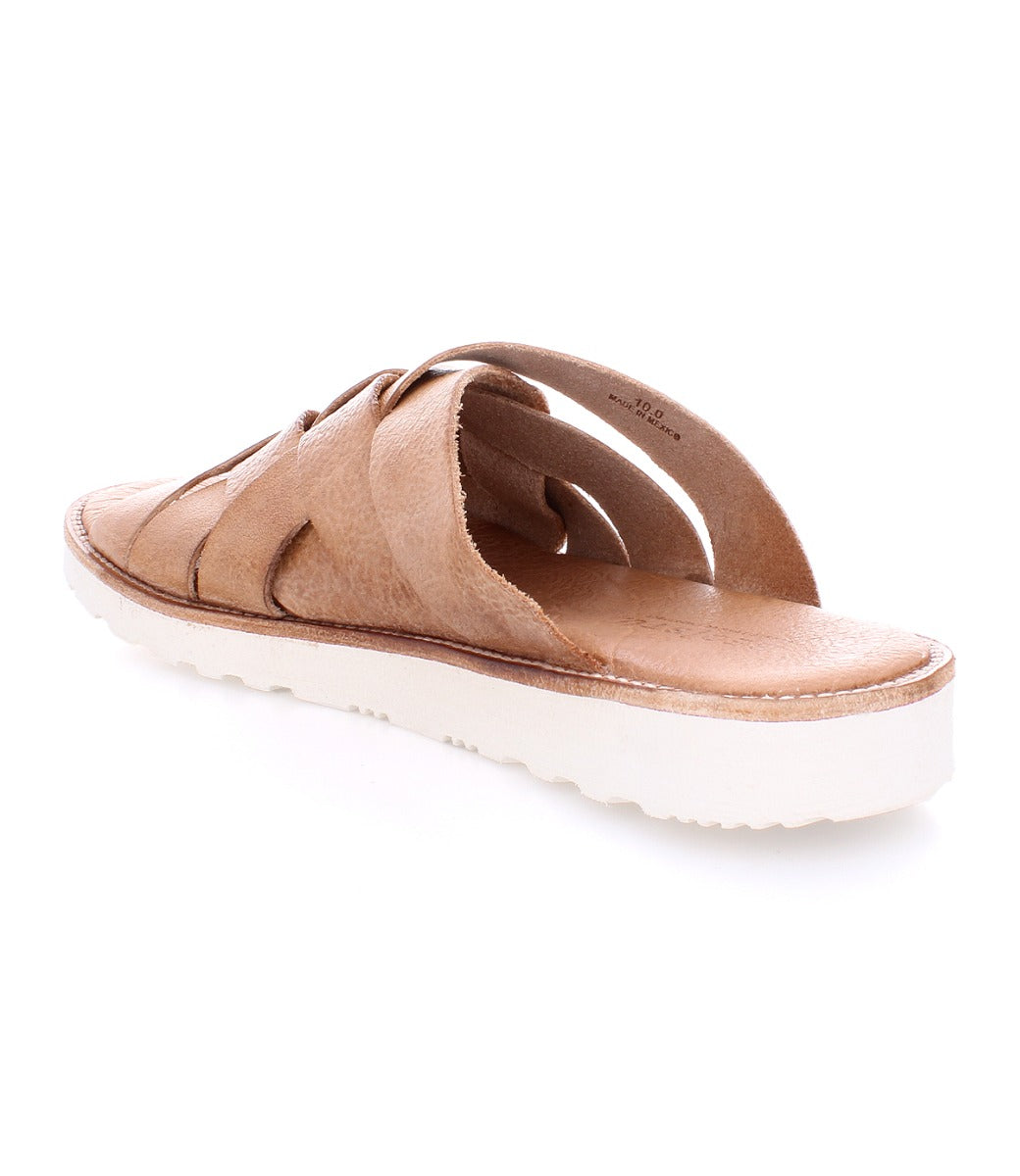 Abraham Light leather slide sandal with crisscross straps and a white platform sole, available in men's sizes, displayed on a white background by Bed Stu.