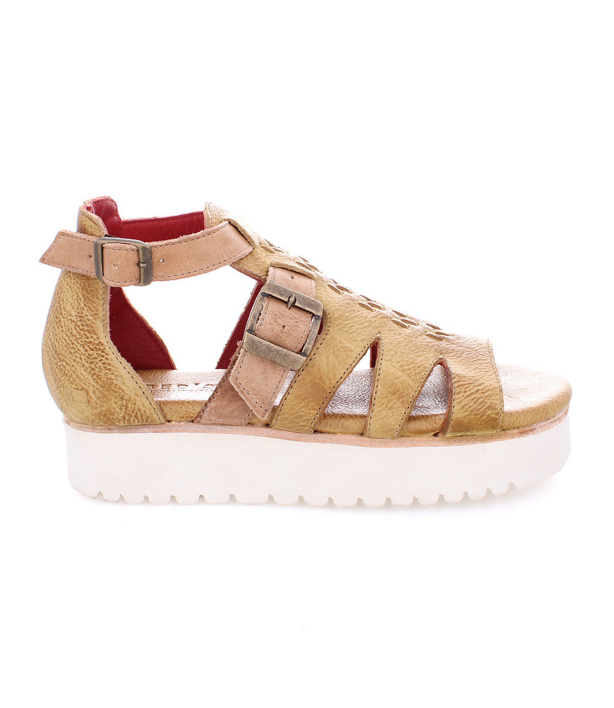 A women's Ada sandal by Bed Stu with buckles and a white sole.
