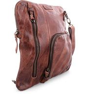 A Bed Stu Aiken brown leather cross body bag with zippers.