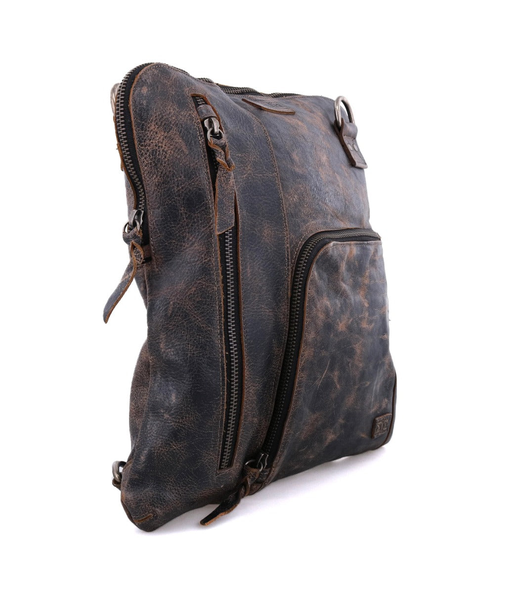 A Bed Stu Aiken distressed black leather backpack with zippers on the side.