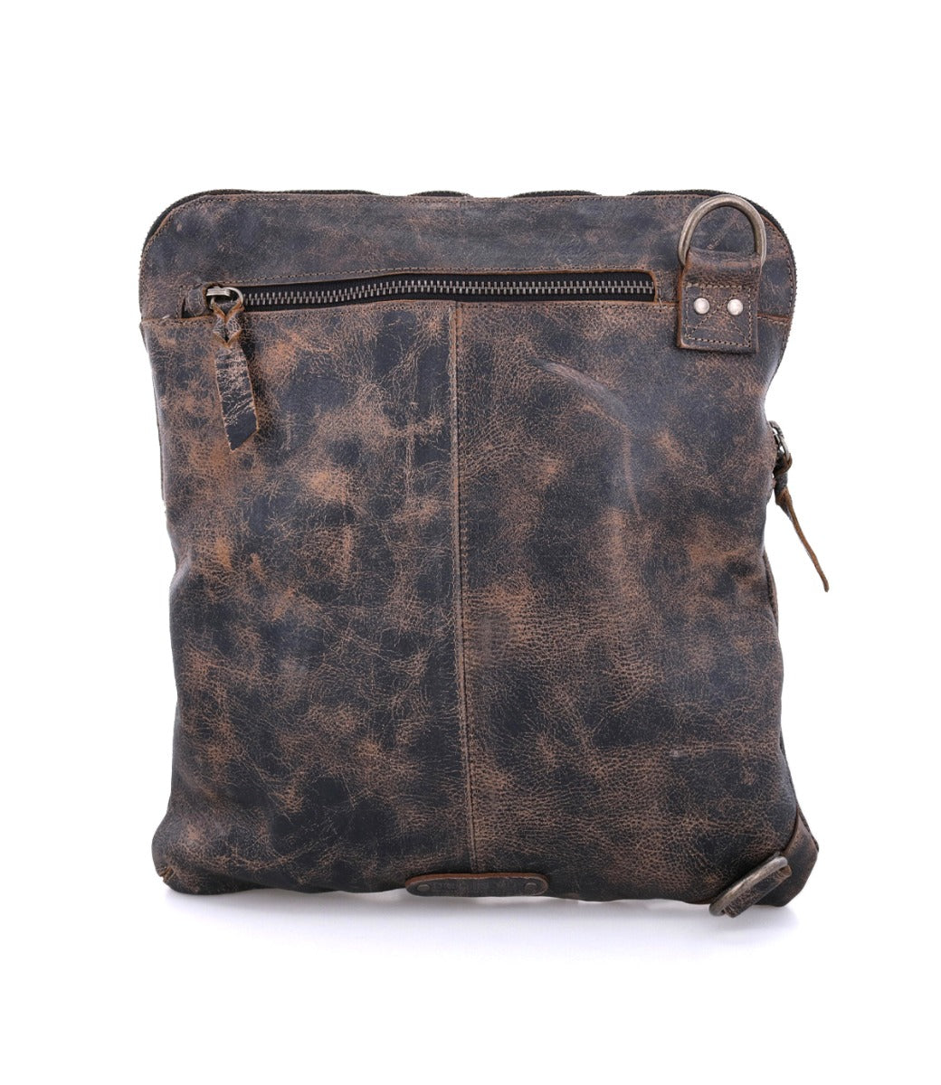 A Bed Stu Aiken distressed black leather crossbody bag with a zippered compartment.
