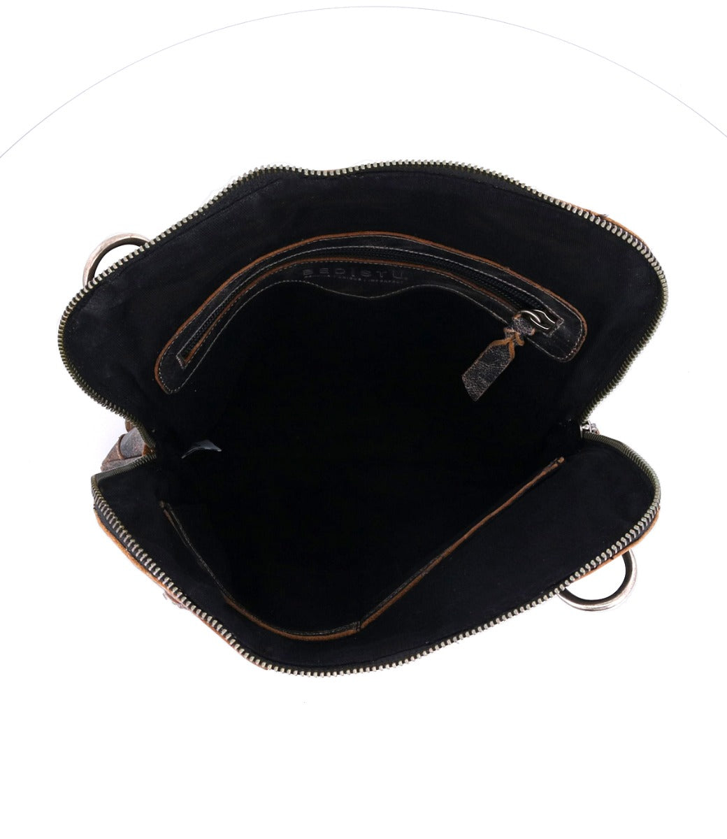 The inside of the Aiken Bed Stu black bag with a zipper.