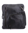 A black leather Aiken messenger bag from Bed Stu with a zipper.