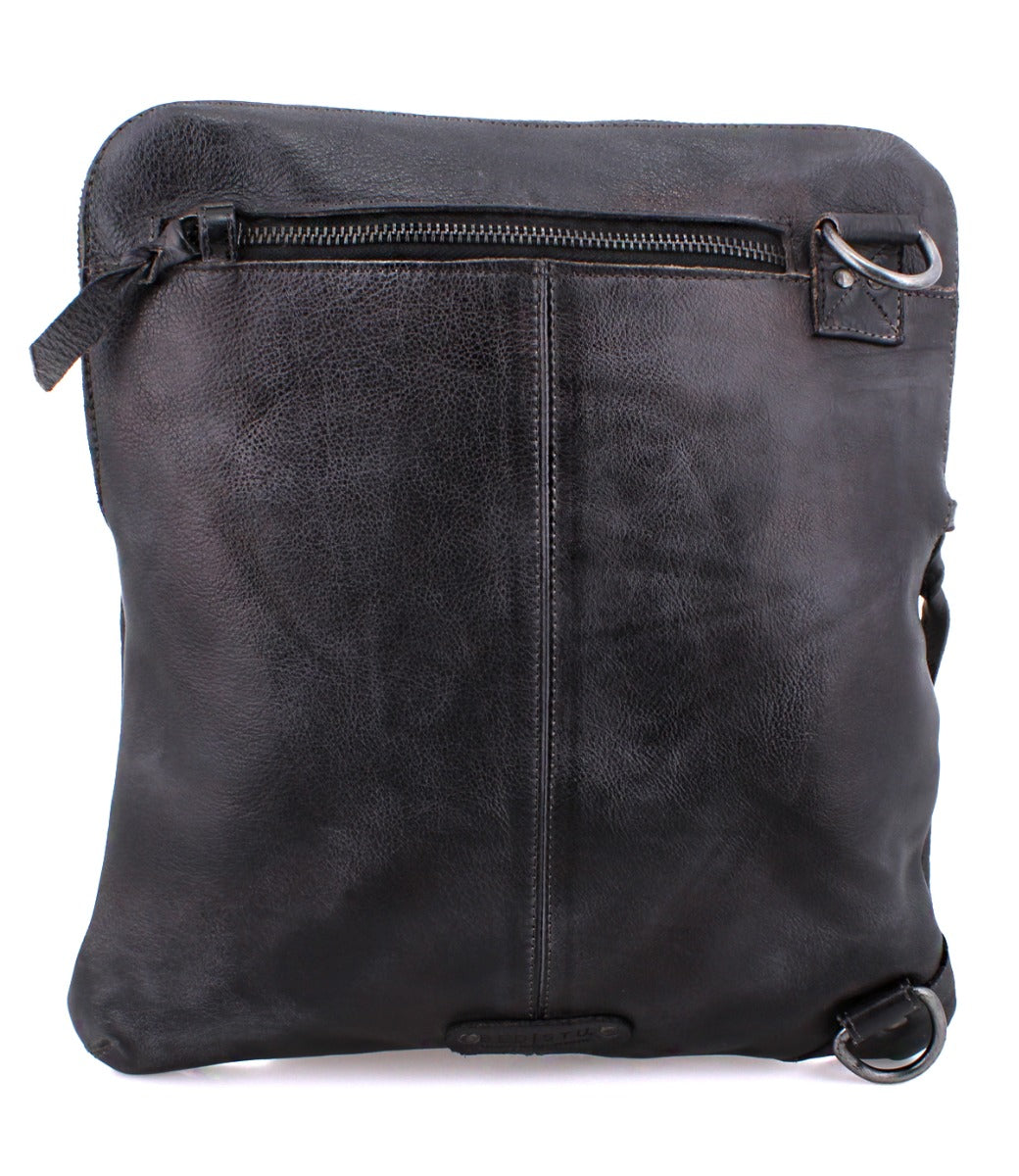 A Bed Stu Aiken black leather crossbody bag on a white background.