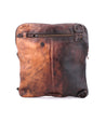 A Bed Stu Aiken brown leather crossbody bag with a zipper.