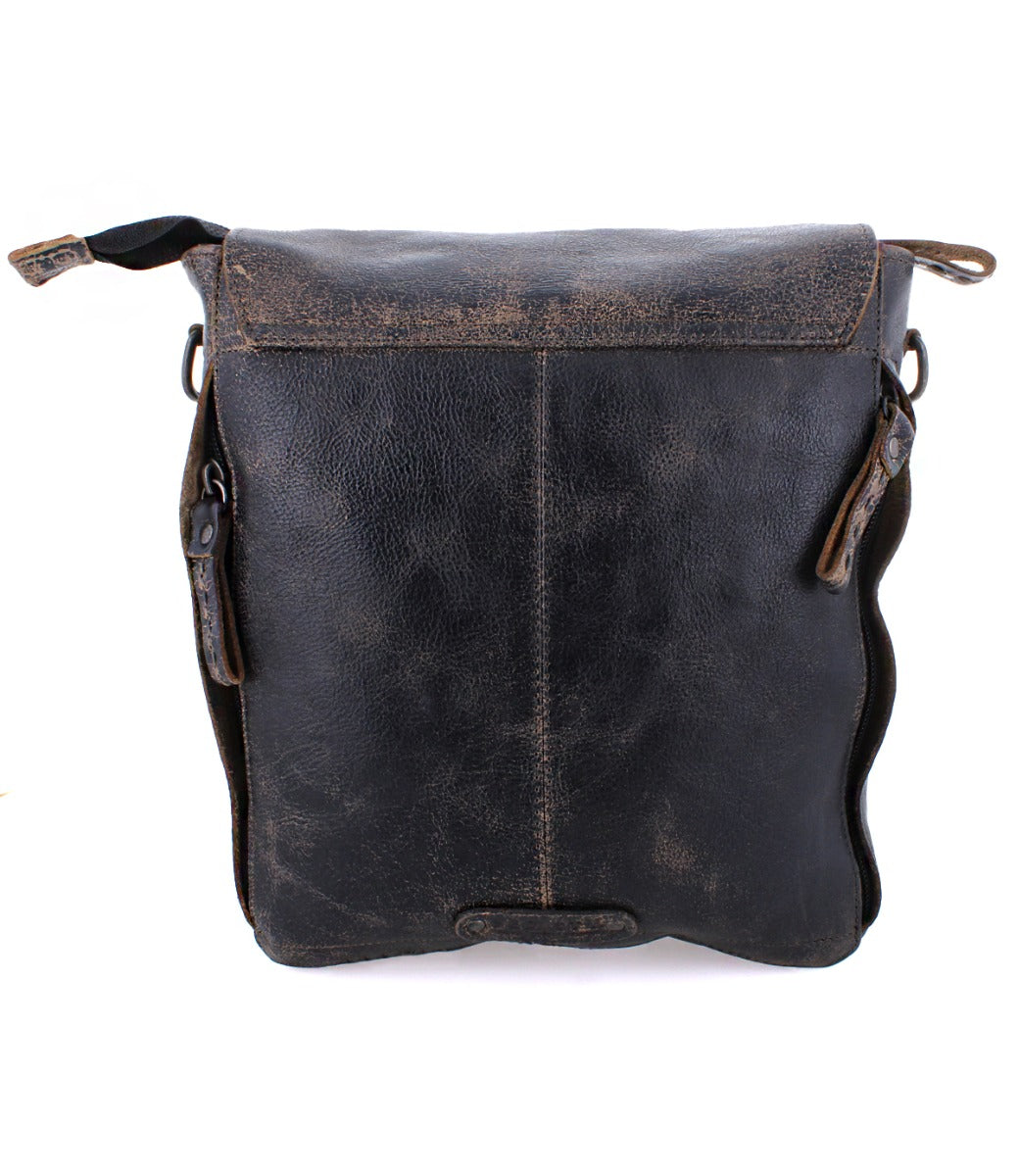 An Ainhoa black leather crossbody messenger bag with a magnetic flap on a white background by Bed Stu.