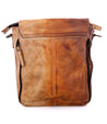 A Bed Stu Ainhoa brown leather messenger bag with an adjustable strap on a white background.