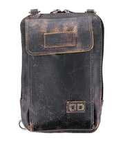 A premium black leather Alelike crossbody phone holder with a zipper by Bed Stu.