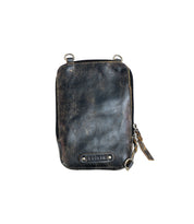 A Bed Stu Alelike, a premium leather crossbody phone holder with a zipper.