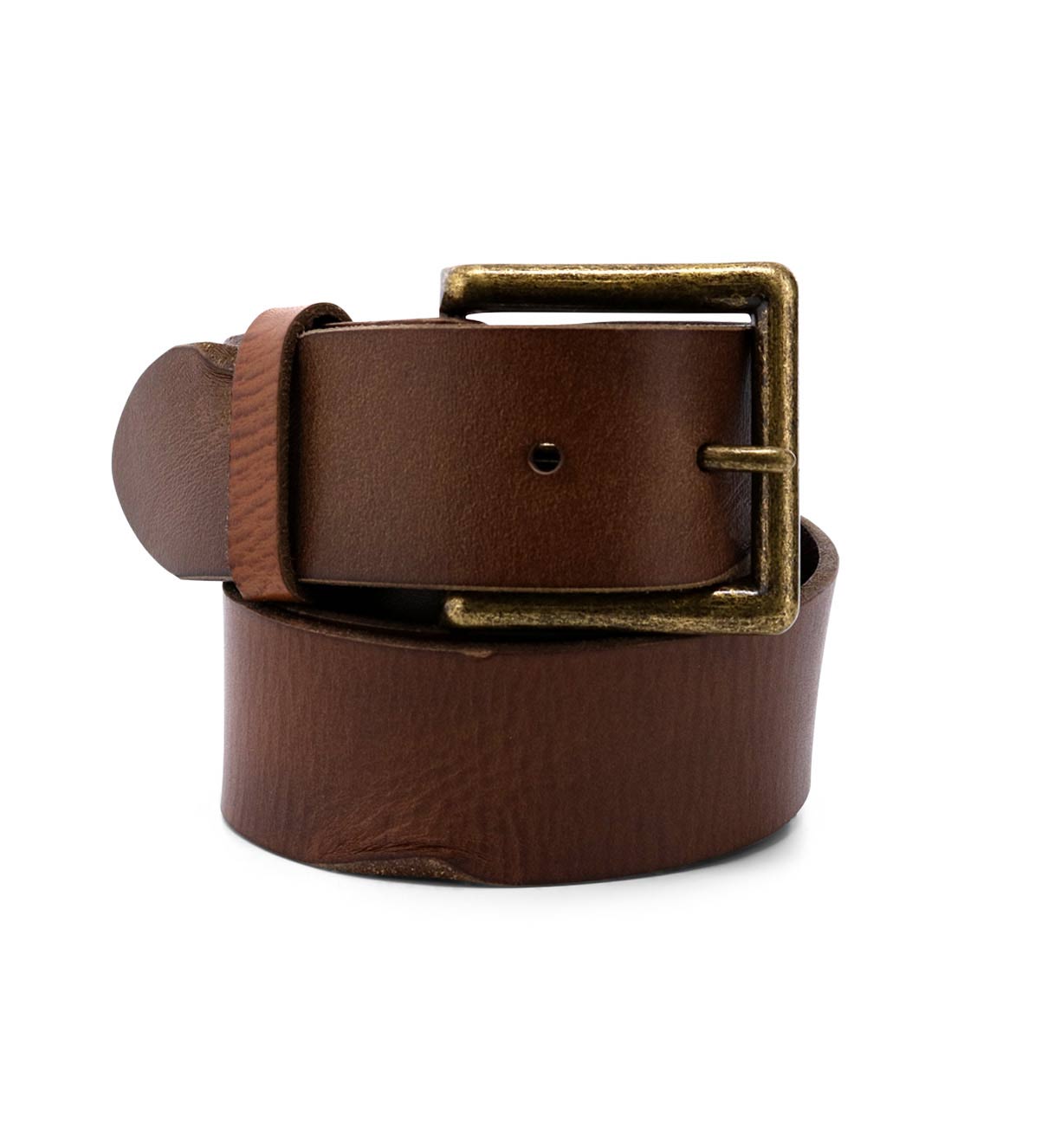 An Alex brown leather belt with a brass buckle from Bed Stu.