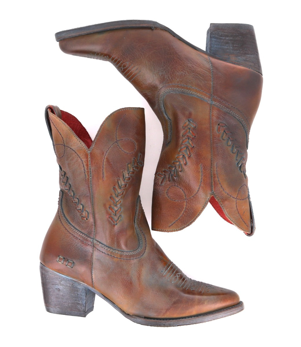 A pair of Bed Stu Amanda II women's brown cowboy boots.