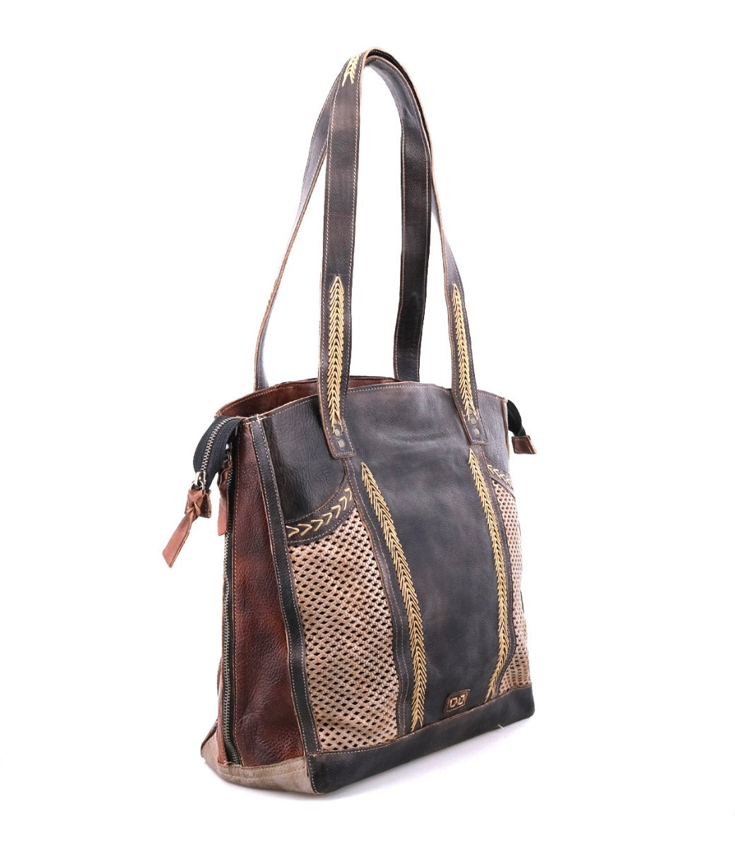 A brown and tan leather Amelie tote bag by Bed Stu.