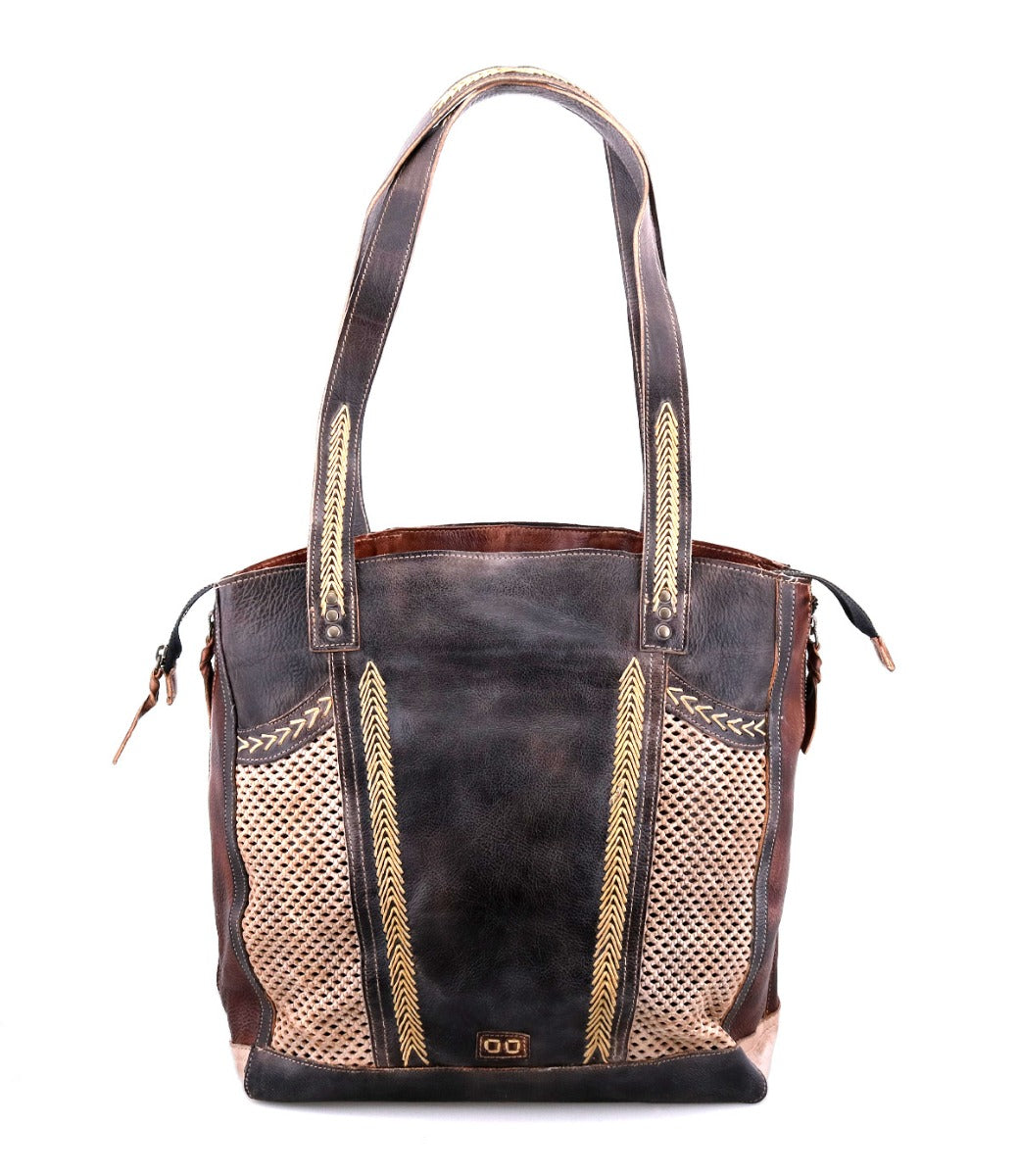 The Amelie women's leather tote bag in black and brown color by Bed Stu.