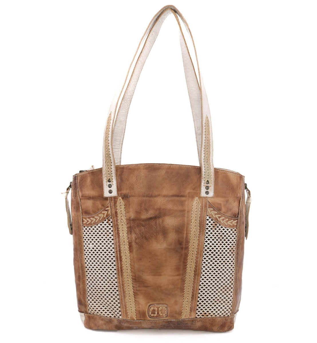 An Amelie leather tote bag with mesh detailing. (Brand: Bed Stu)