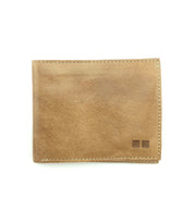 A Bed Stu Amidala tan leather wallet on a white background.