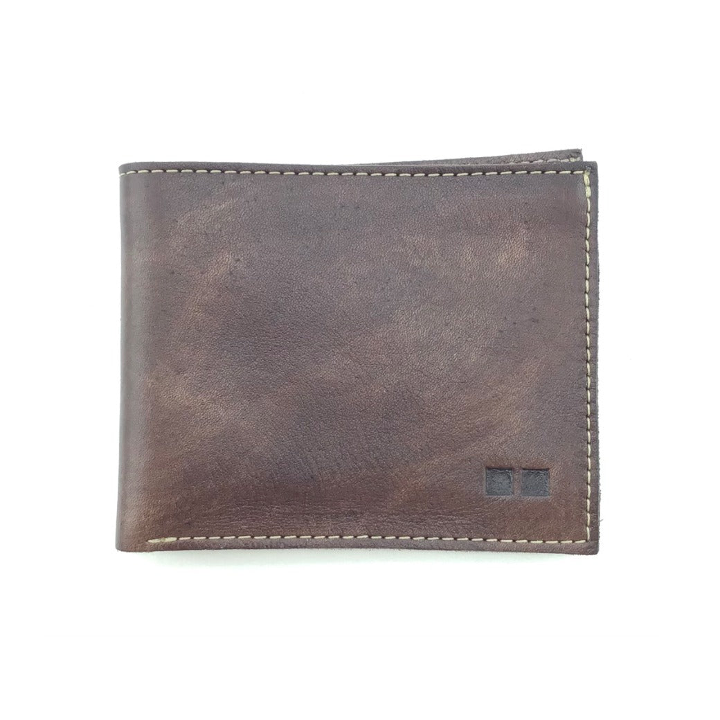 An Amidala brown leather wallet on a white background by Bed Stu.