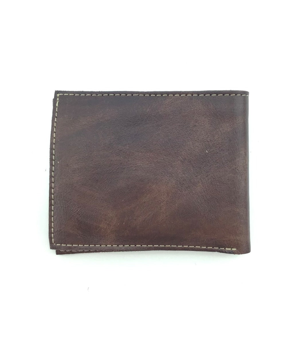 A Bed Stu Amidala brown leather wallet on a white background.