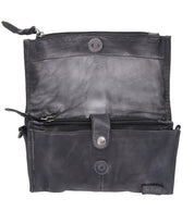 A Bed Stu Amina black leather wallet with two compartments.