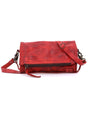 An Amina by Bed Stu red leather cross body bag with a zipper.