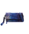An Amina cross body bag with a strap in blue and purple by Bed Stu.