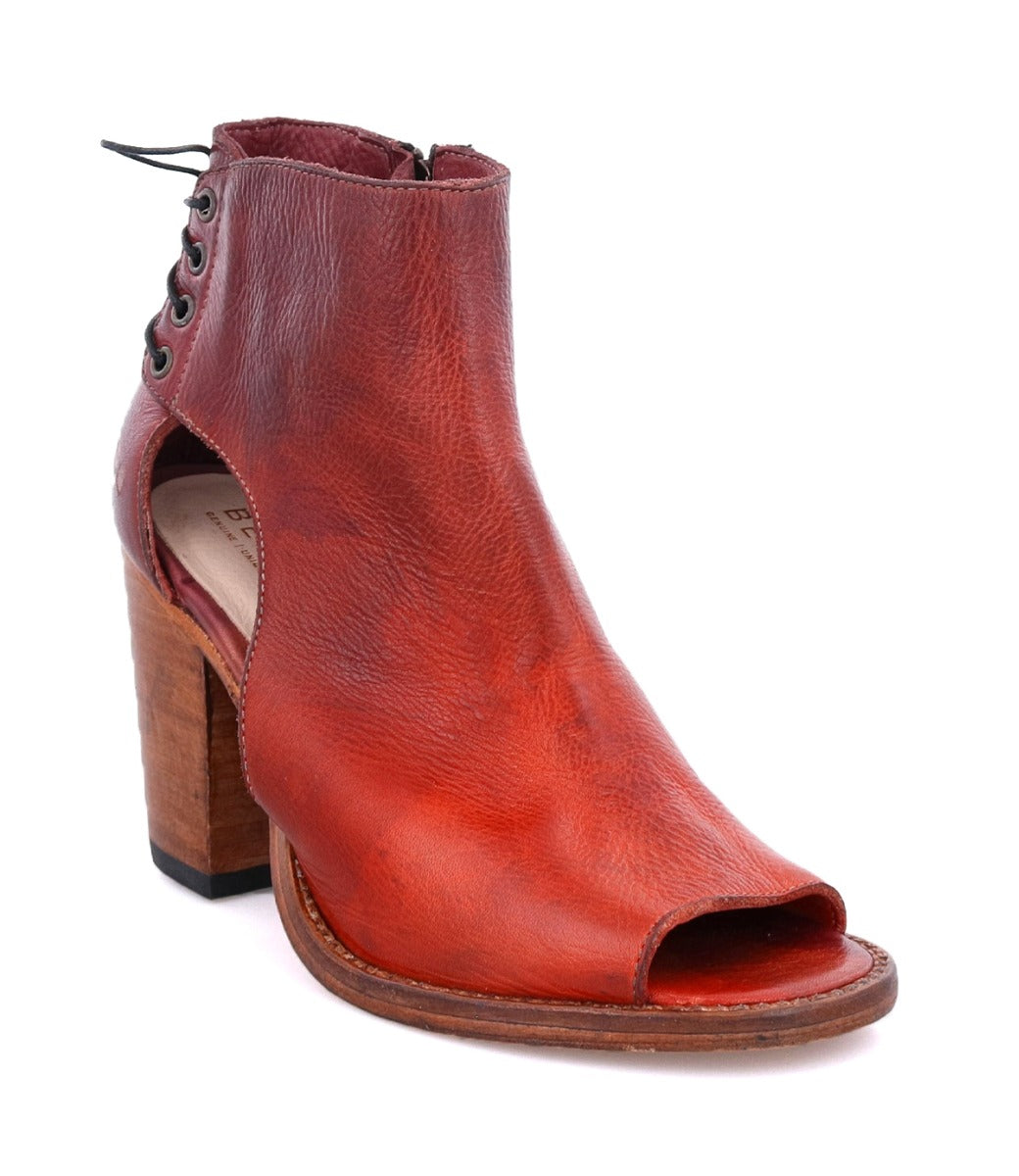 An Angelique women's red leather ankle boot with a wooden heel from Bed Stu.