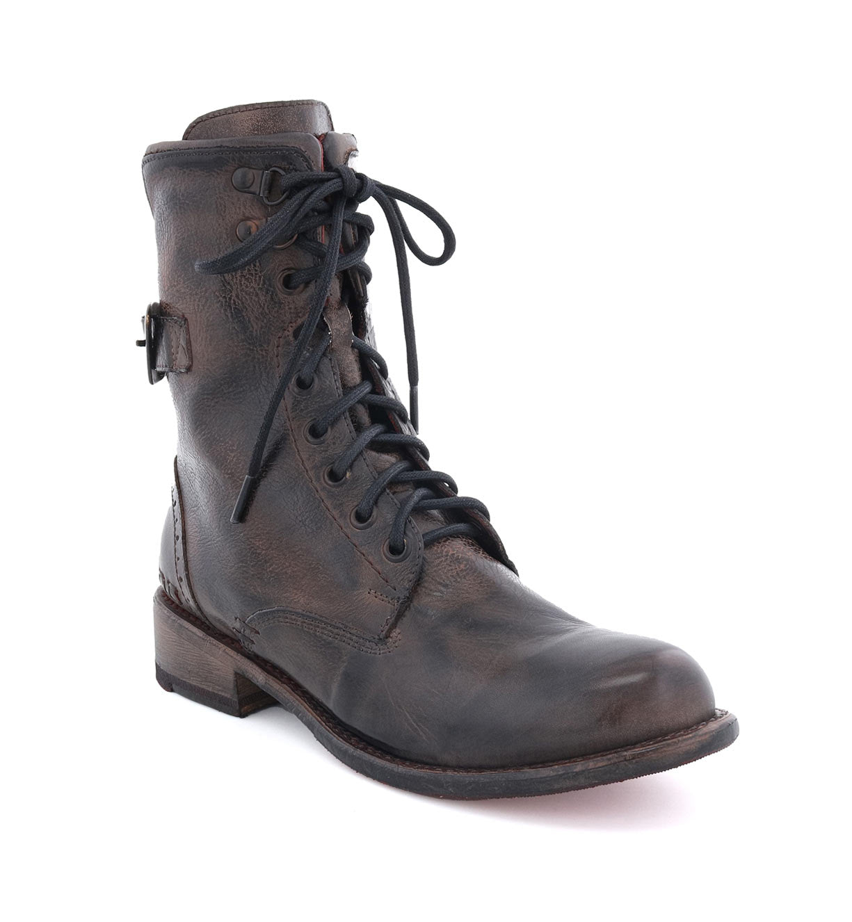 A pair of black leather Anne boots with laces from the brand Bed Stu.
