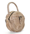 A beige leather Bed Stu Arenfield handbag with a strap and buckle.