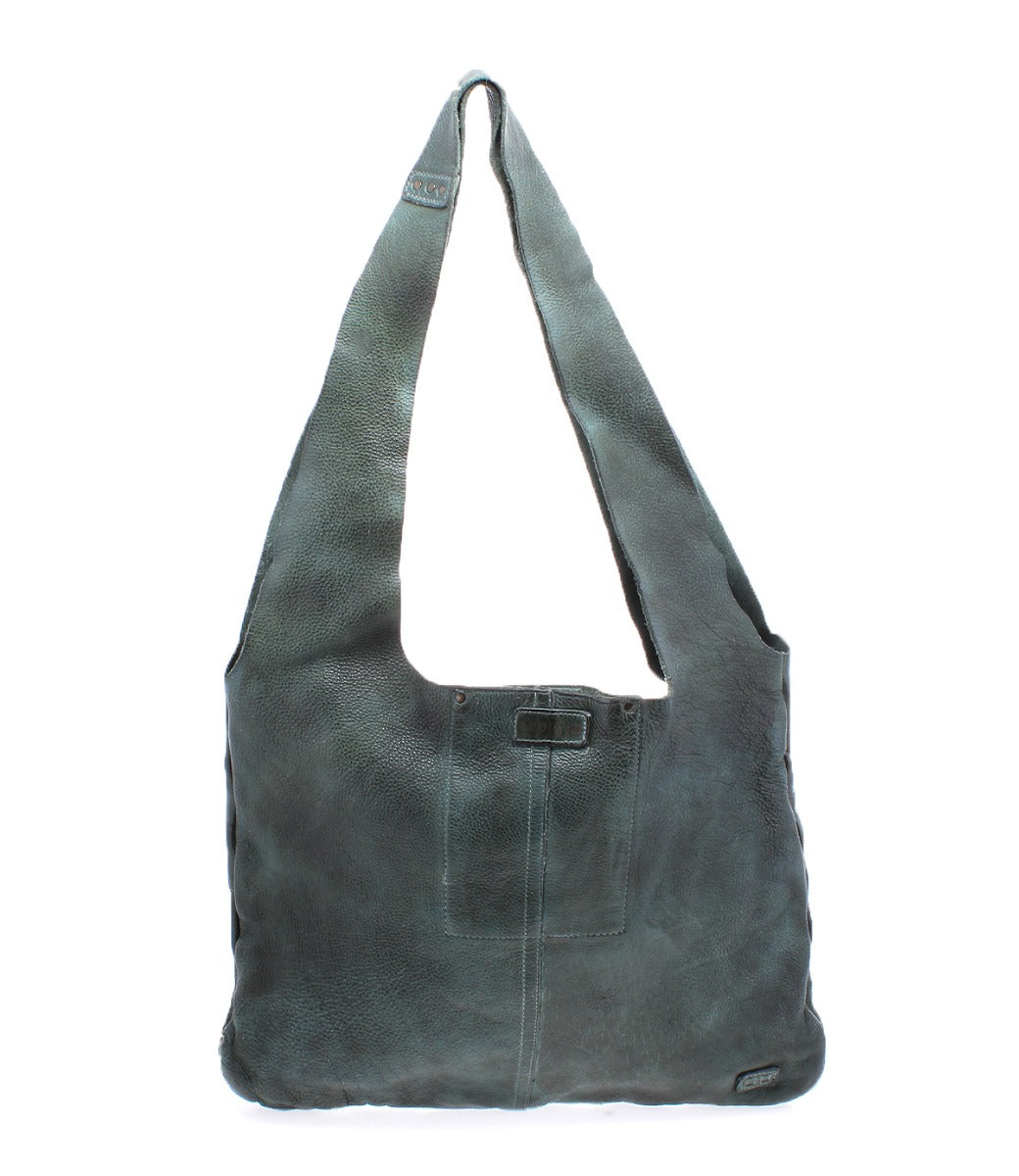 An Ariel by Bed Stu green leather hobo bag on a white background.