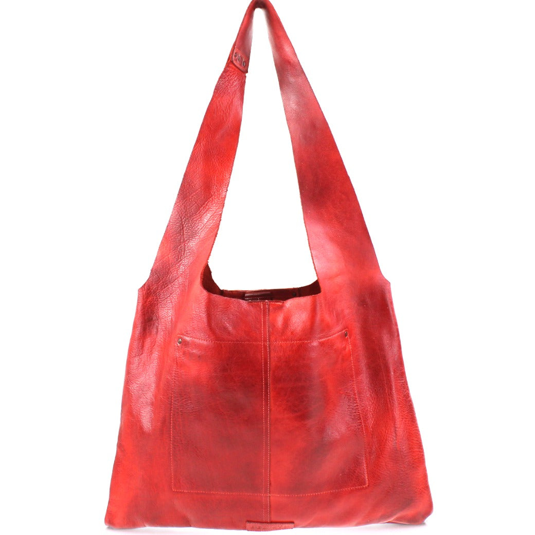 A Bed Stu Ariel red leather tote bag on a white background.