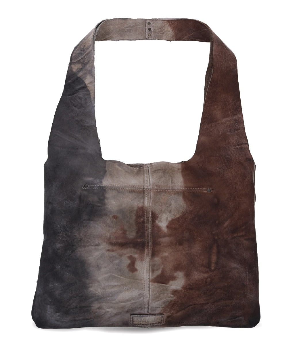 An Ariel bag in brown and black tie dye on a white background by Bed Stu.