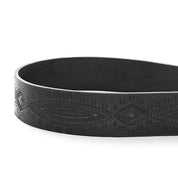 A black leather Arsenal belt with a pattern on it by Bed Stu.