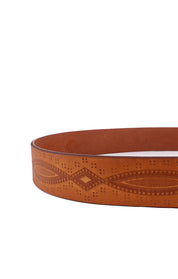 An Arsenal tan leather belt with a geometric design by Bed Stu.
