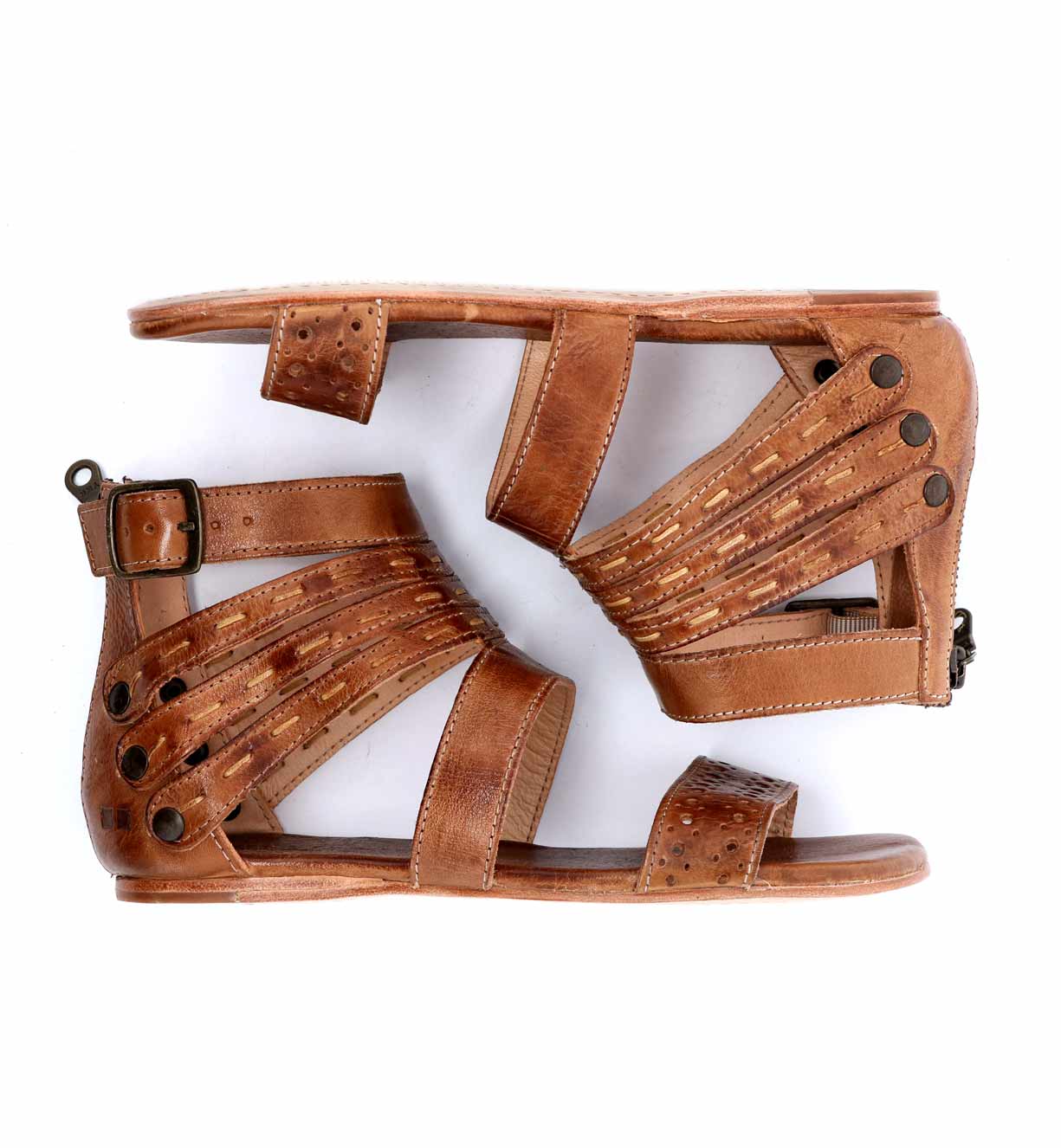 A pair of Bed Stu Artemis sandals with straps and buckles.