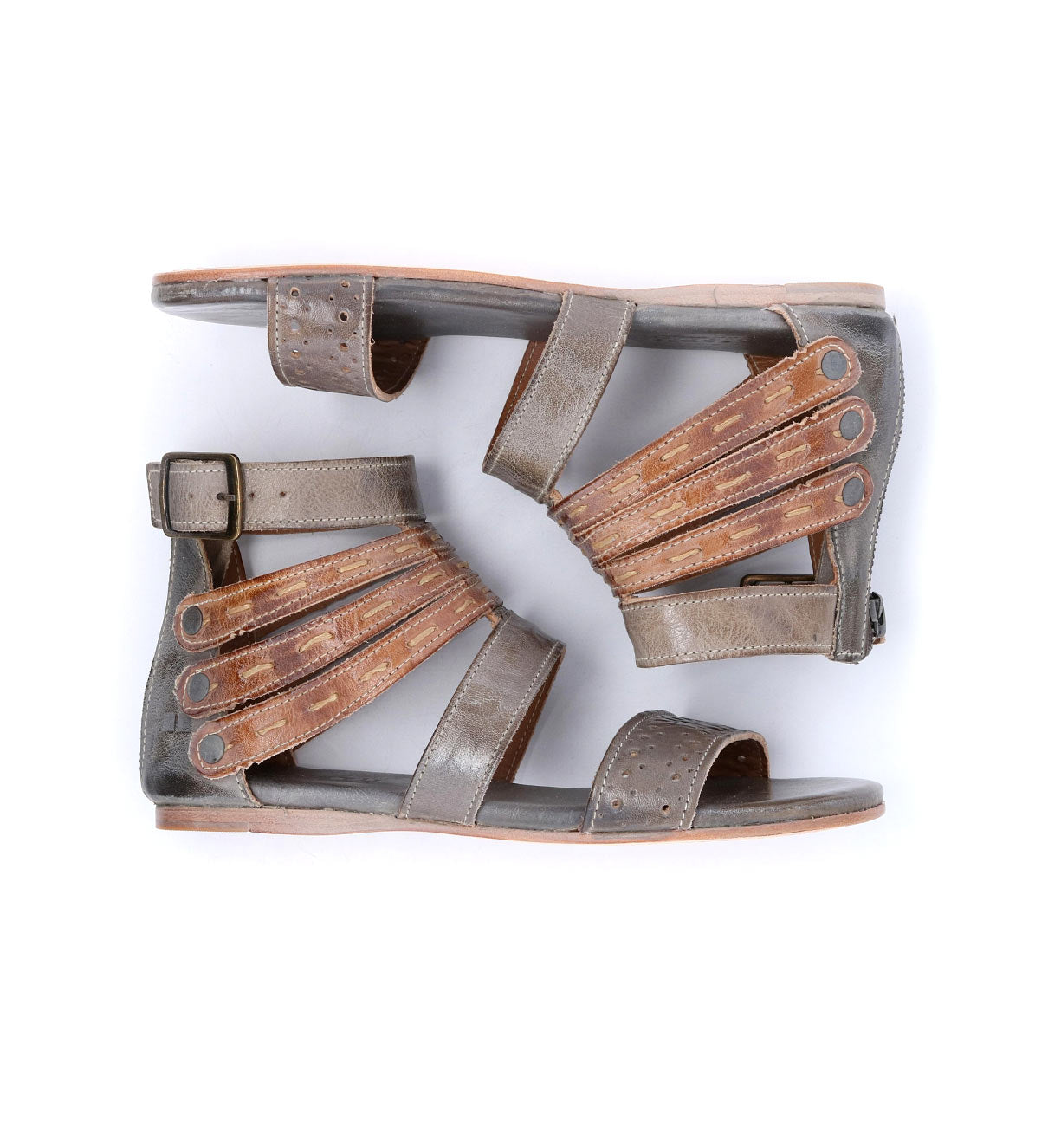 A pair of Bed Stu Artemis women's sandals with straps and buckles.