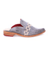 A grey slip on Asenet shoe with a red sole by Bed Stu.