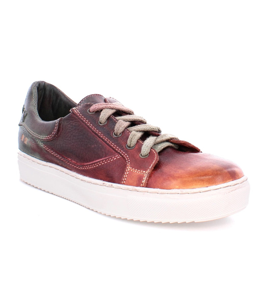 A women's Azeli burgundy leather sneaker with white soles from Bed Stu.