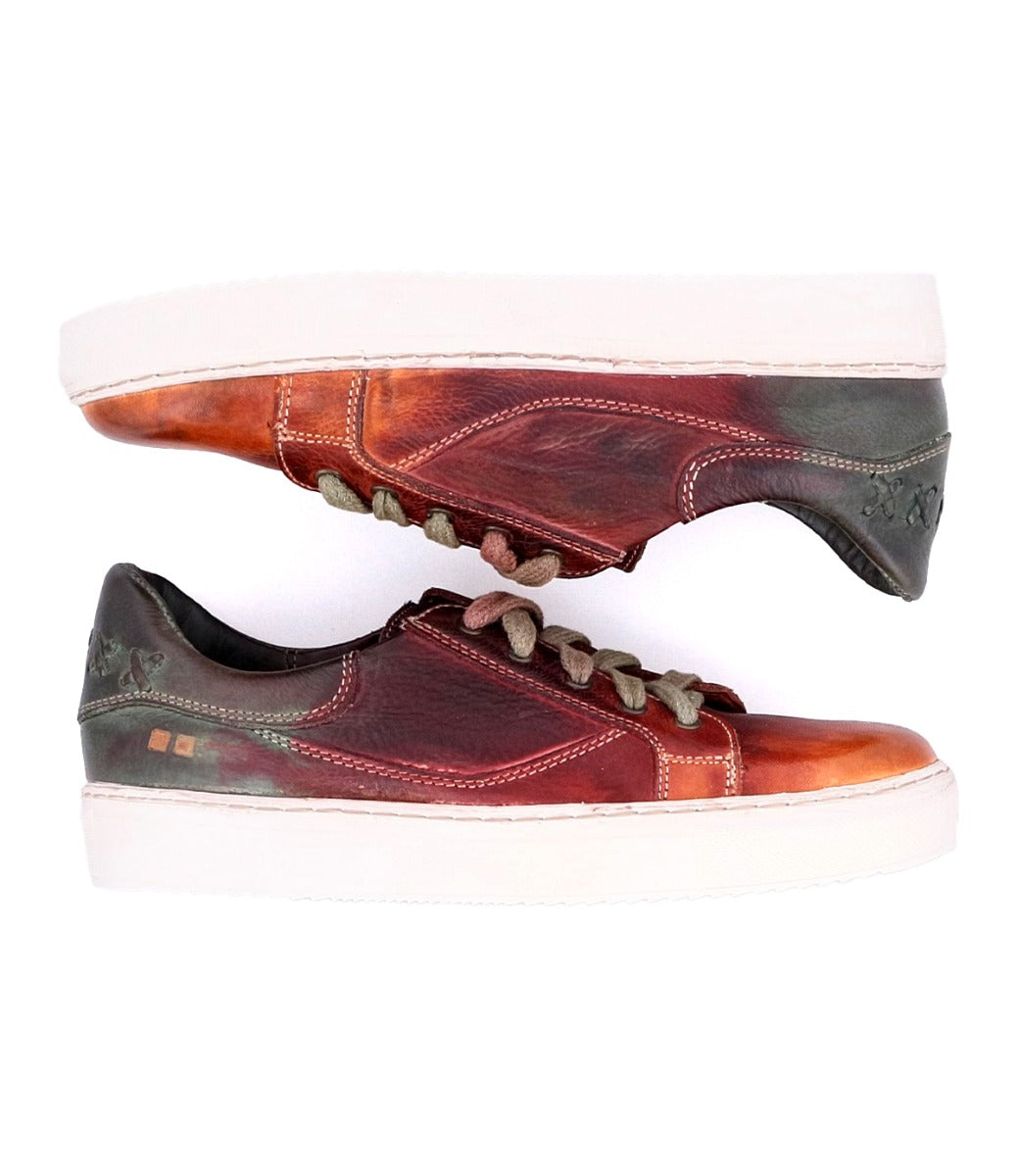 A pair of Bed Stu Azeli sneakers with a red and green color.