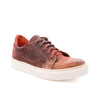 A men's brown and orange leather sneaker called Azeli by Bed Stu.