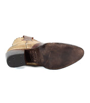 Bottom view of a single leather cowboy boot from the Baila II collection by Bed Stu, showcasing a pointed toe design. The dark brown sole features visible stitching and has "Bed Stu" embossed on it, perfectly capturing the Western-inspired cowgirl aesthetic.