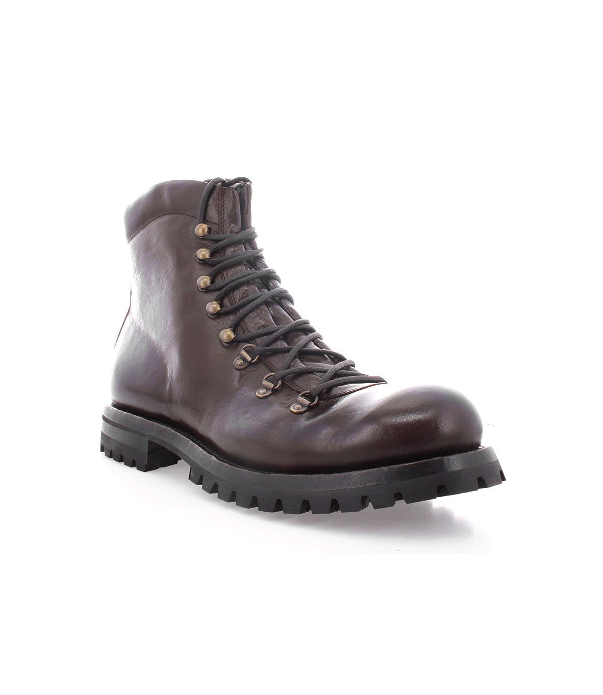 A durable men's Barge leather boot on a white background by Bed Stu.