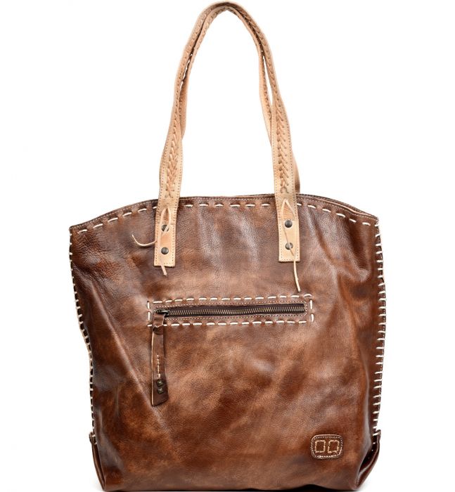 A Barra brown leather tote bag with handles by Bed Stu.