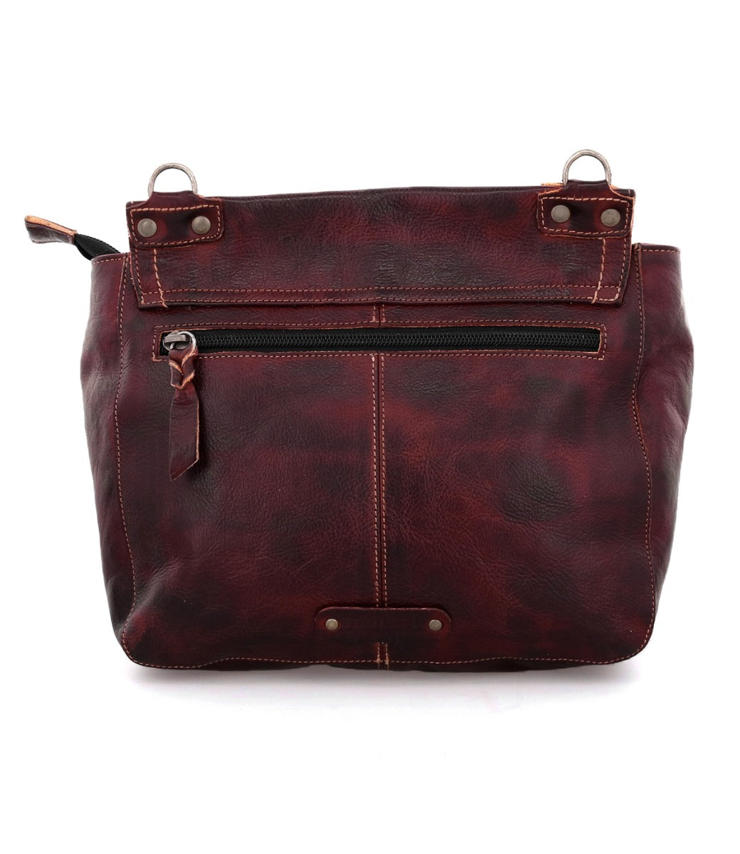 The Bed Stu Bathsheba burgundy leather crossbody bag is shown on a white background.