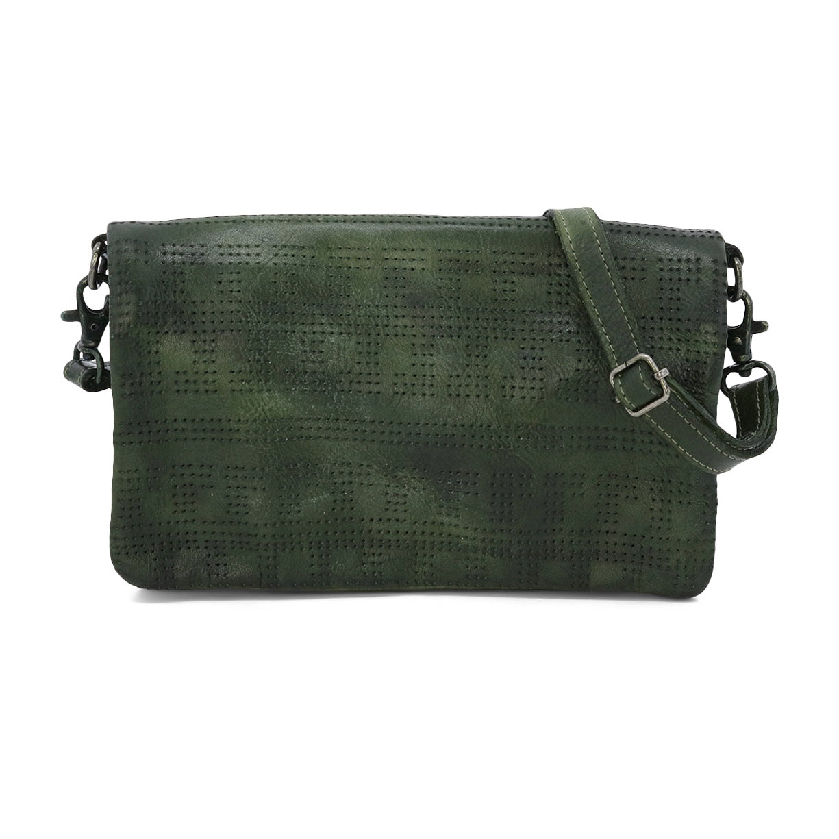 A versatile green leather cross body bag by Bed Stu with a strap.