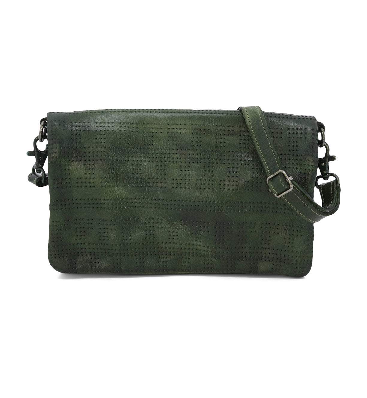 A versatile green leather cross body bag by Bed Stu with a strap.