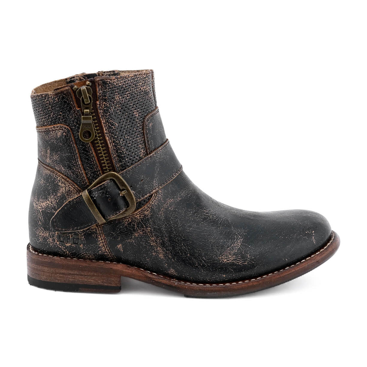 The Becca women's black leather ankle boots with buckles from Bed Stu.